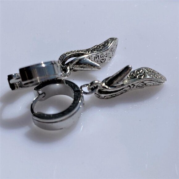 Silver Shoe Charm Huggie Earrings - Picture 7 of 7